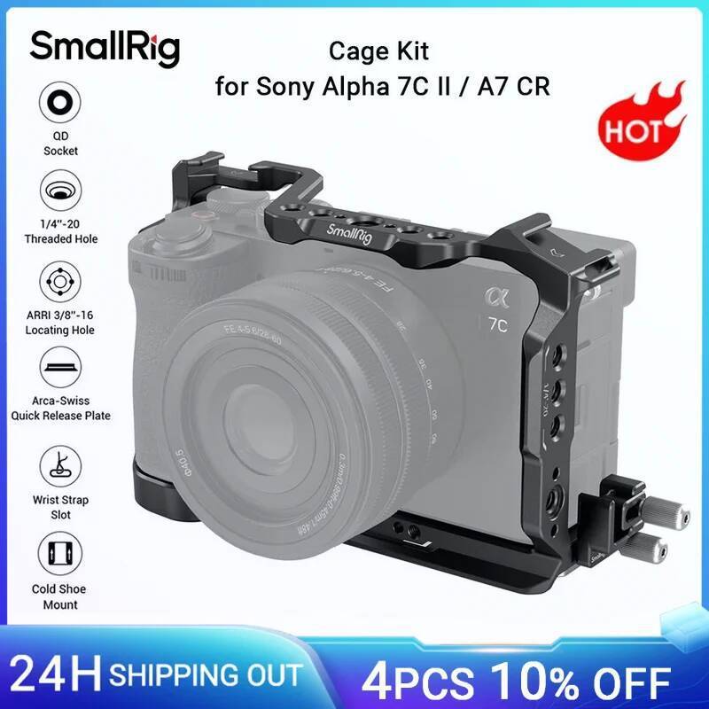 SmallRig A7C II Cage Kit สําหรับ Sony Alpha 7C II / Alpha 7CR แผ่นปลดเร็วในตัวพร้อมแคลมป์สายเคเบิลพร