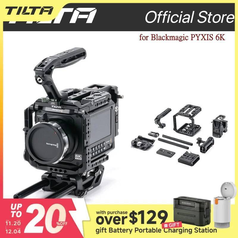 TILTA ES-T21-B กล้องกรงสําหรับ Blackmagic PYXIS 6K Pro Kit - V Mount Full Cage ขยายยิงแผงด้านข้างอุป