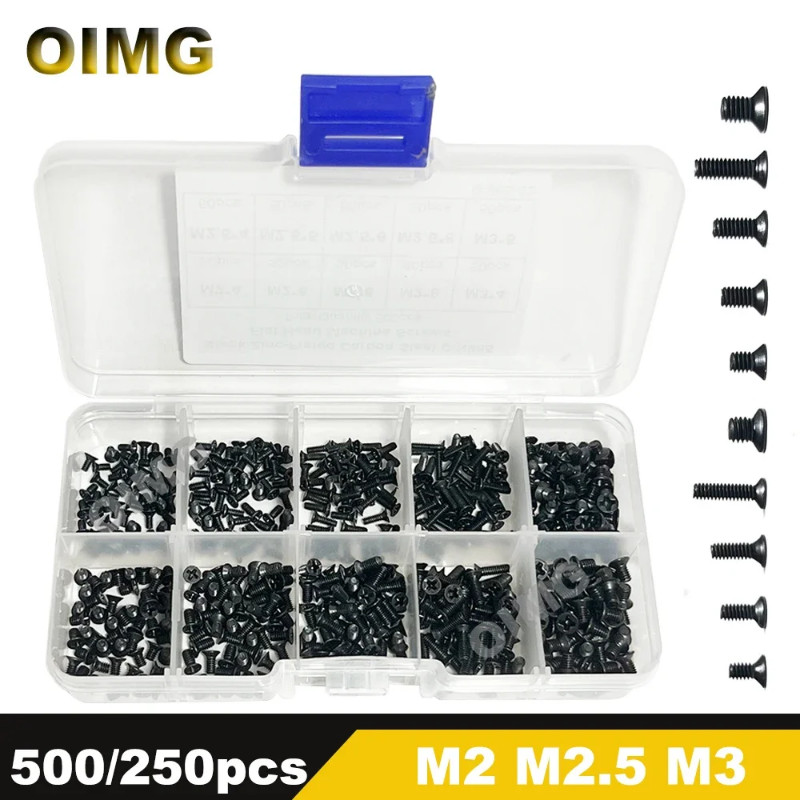 500pcs Phillips Screws M2 M2.5 M3 Flat Head Phillips Machine Screws Set for Laptop Notebook Compute