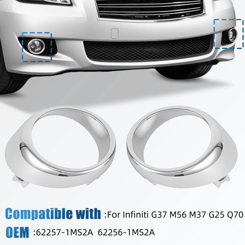 1Pair Car Front Fog Light Trim Frame For Infiniti G37 M56 M37 G25 Q70 2010 2011 2012 2013 2014 6225