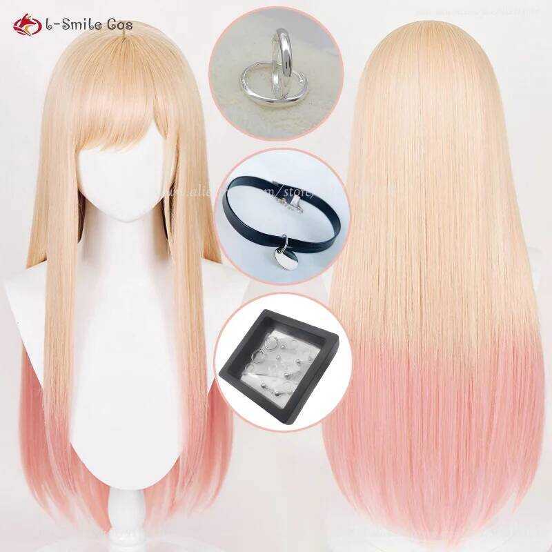 C Anime Marin Kitagawa Cosplay Wig Golden Pink Gradient Long Wigs Kitagawa Marin Cosplay Earrings H