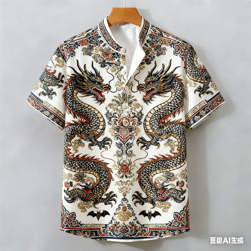 เสื้อโปโลผู้ชายลายมังกร สไตล์วินเทจ สำหรับสวมใส่ในตอนกลางแจ้ง
