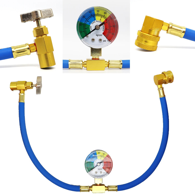 R134A Car Air Conditioning Refrigerant Charging Hose Kit with Pressure Gauge Refrigerant Recharge H