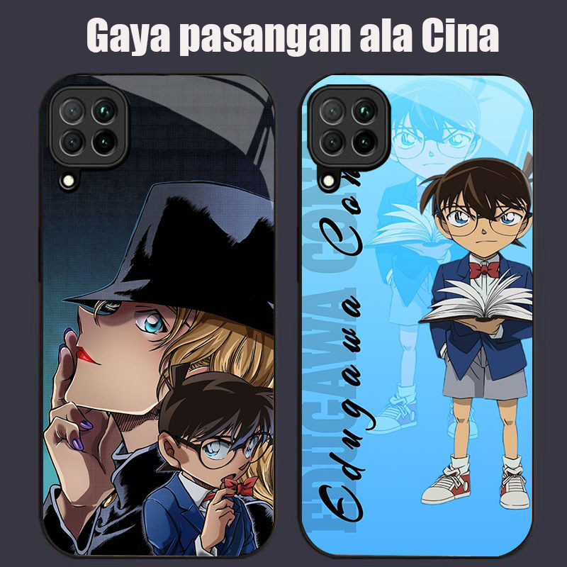 DJ-18 Detective Conan Casing GLASS soft frame สีดํา Samsung A22 A12 M12 M32 5G