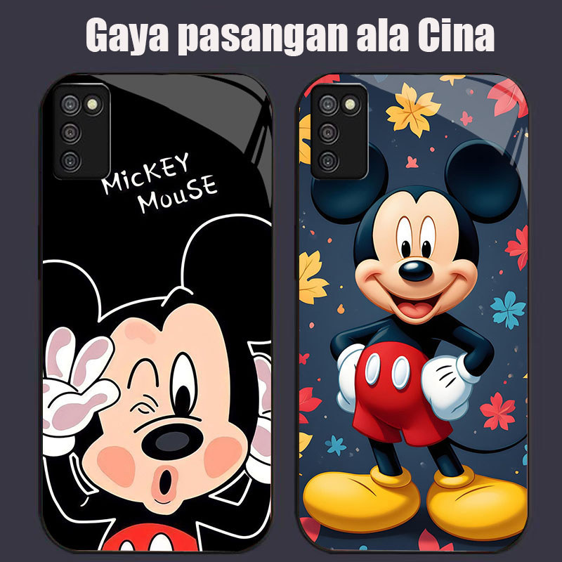 DK-72 Mickey Mouse Casing GLASS soft frame สีดํา Samsung A02S M02S A03S 164mm A51 166mm A71