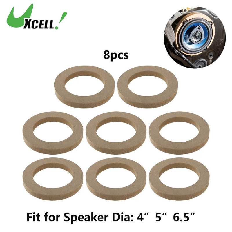 UXCELL 8 Pcs Universal 4/5/6.5 Inch Speaker Subwoofer Mounting Spacer Rings Solid Wood Beige