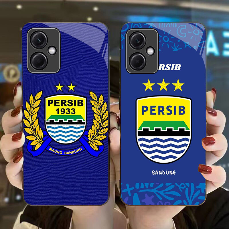DJ-4 AING PERSIB ฟุตบอล club Casing GLASS soft frame สีดํา Xiaomi Redmi Note Poco A5 13 C71 X5 12 Pr