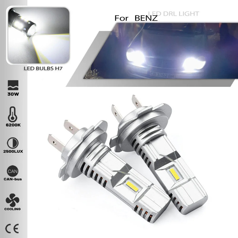 2PCS H7 Led Headlights Bulbs For Benz CLK C209 W204 240 C117 GLE C-Class Super Bright High Beam 650
