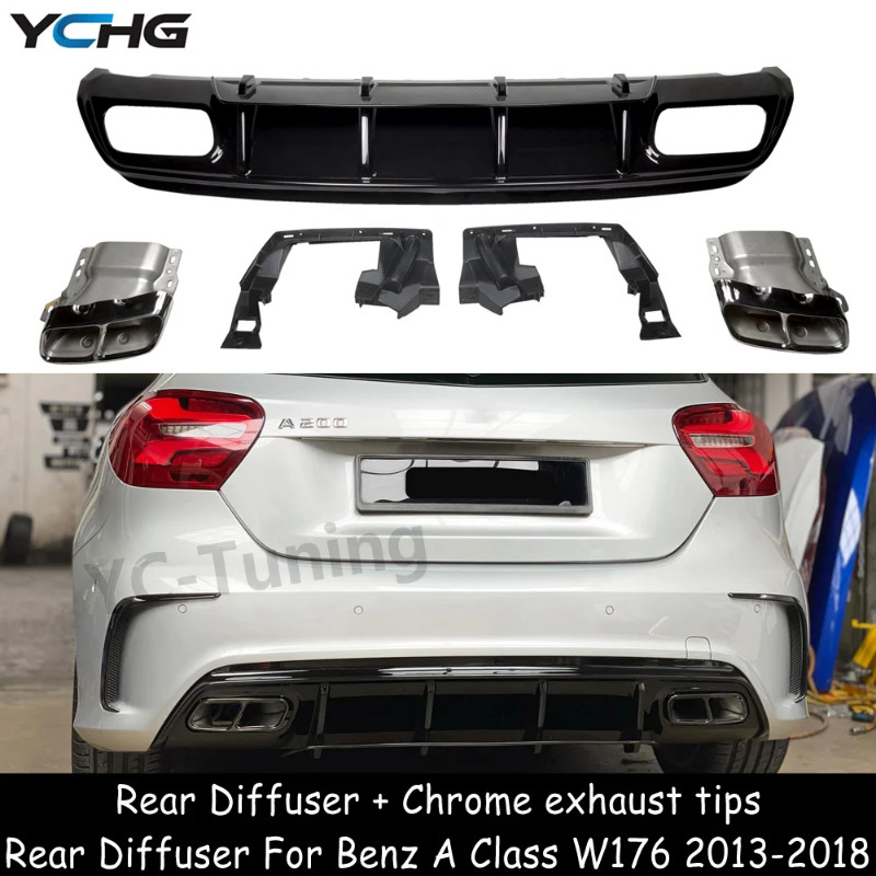 W176 A45 Style Rear Bumper Diffuser & Exhaust Tips for Mercedes Benz A Class W176 A160 A180 A200 A2