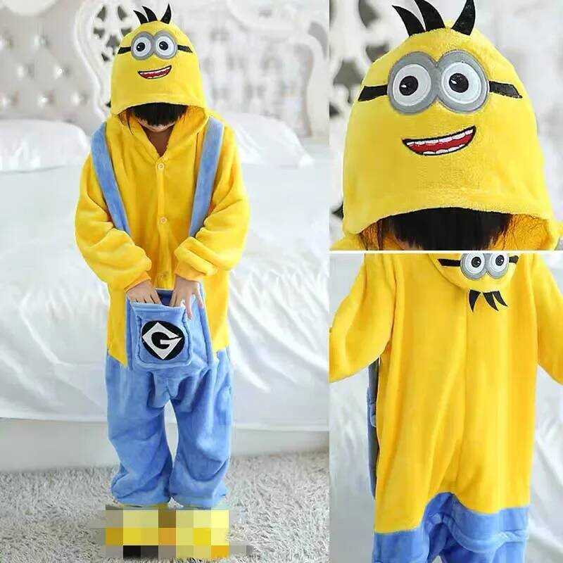 C 2025 Kids Minions Kigurumi Onesie Cosplay Anime Kostuum Winter Flanel Kawaii Pyjama Halloween Ker