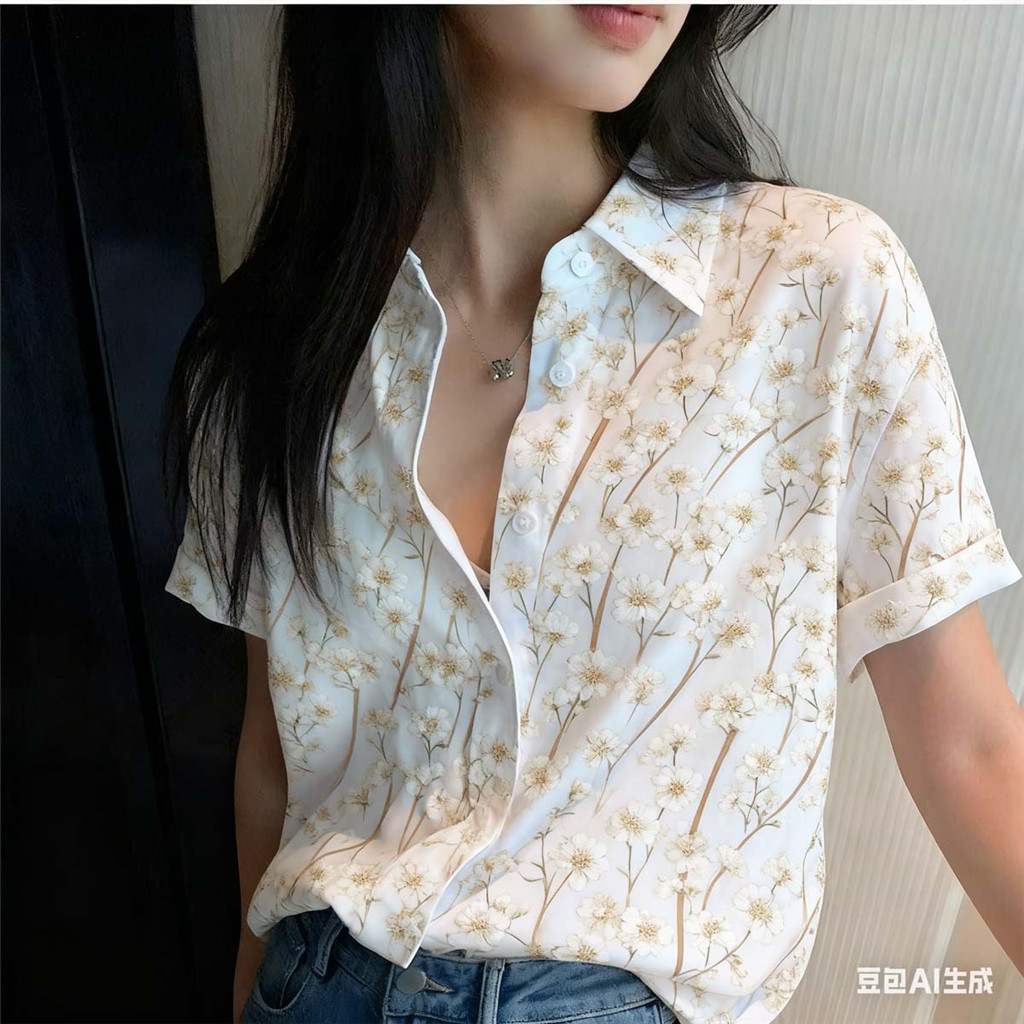ดอกไม้เสื้อผู้หญิงเสื้อพิมพ์เต็มรูปแบบเสื้อผ้าเสื้อฮาวายแขนสั้นเสื้อลําลองเสื้อ ขนาดใหญ่เกินไป สําหรับผู้หญิง 162