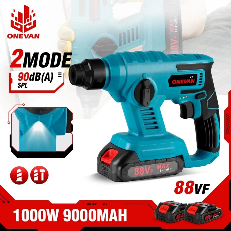 8600IPM 3600RPM Electric Rotary Hammer Rechargeable Cordless Multifunction Hammer Impact Drill Powe