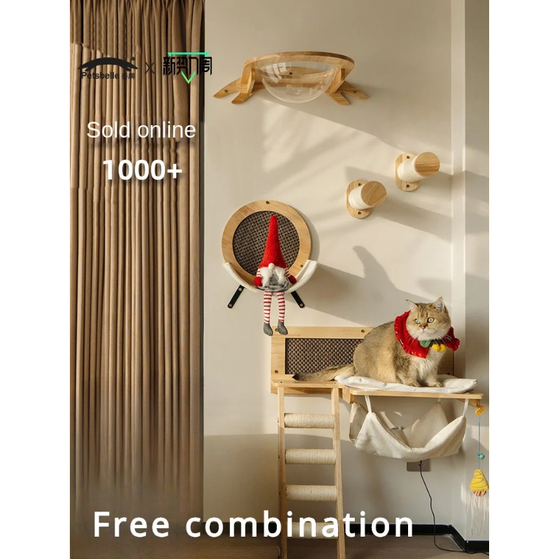 Solid wood cat climbing rack wall-mounted wall cat rack suction cup punch-free glass
