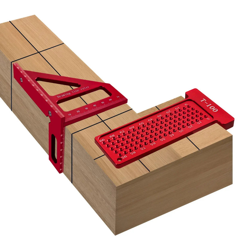 2Pcs Woodworking Square Kit - 3D Multi-Angle Carpentry Square Protractor and T-Square Hole Scribe R