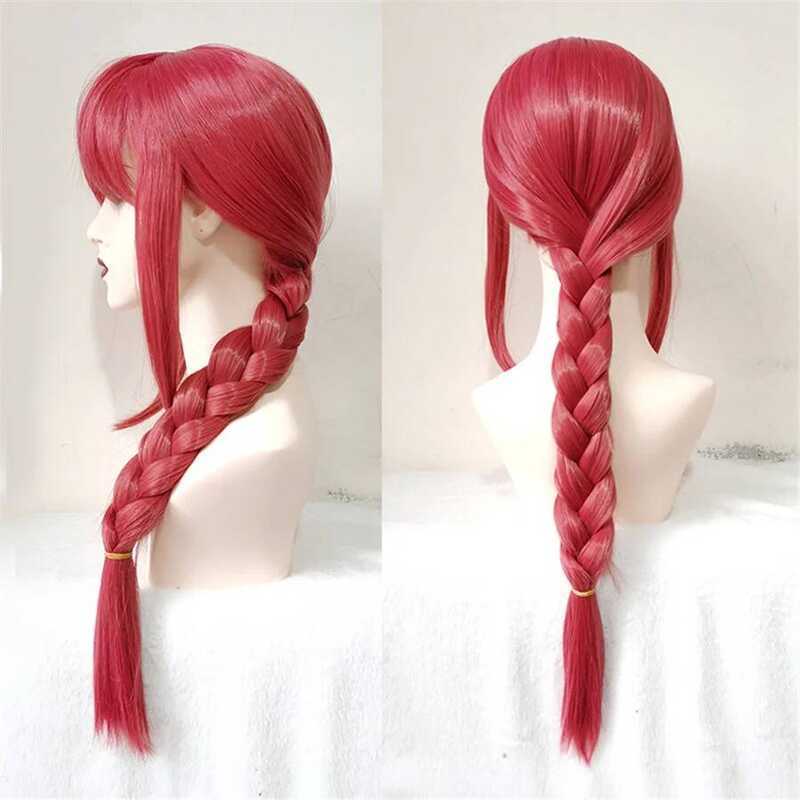 C Makima Cosplay Wig Anime COS 70Cm Long Red Braided Cosplay Hair Heat Resistant Hair Halloween Par
