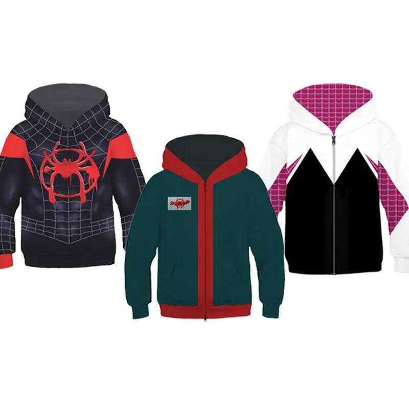 C Spiderman Gwen Miles Morales Cosplay Sweat Hoodie Jackets 3D Spider Print Zipper Hooded Coats Erh