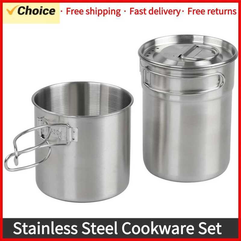 C Stainless Steel Cookware Set Camping Cup Outdoor Portable Cooking Pot 2-3 People Camping Cookware
