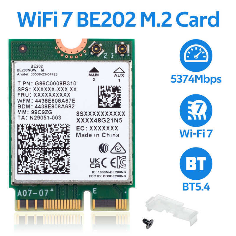 WiFi ใหม่สําหรับเครือข่าย Intel BE202 d บลูทูธ 5.4 Tri Band 2.4G/5G/6GHz 5374Mbps BE202NGW M.2 ไร้สา