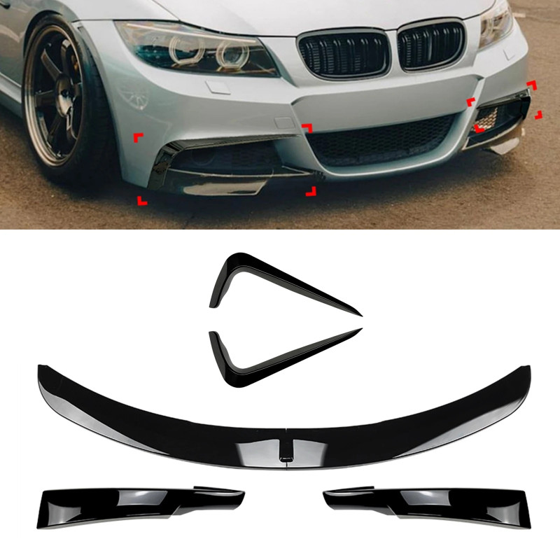 Car Front Bumper Lip Spoiler Lower Blade + Side Splitter Corner Cover Trim For BMW 3 Series E90 E91