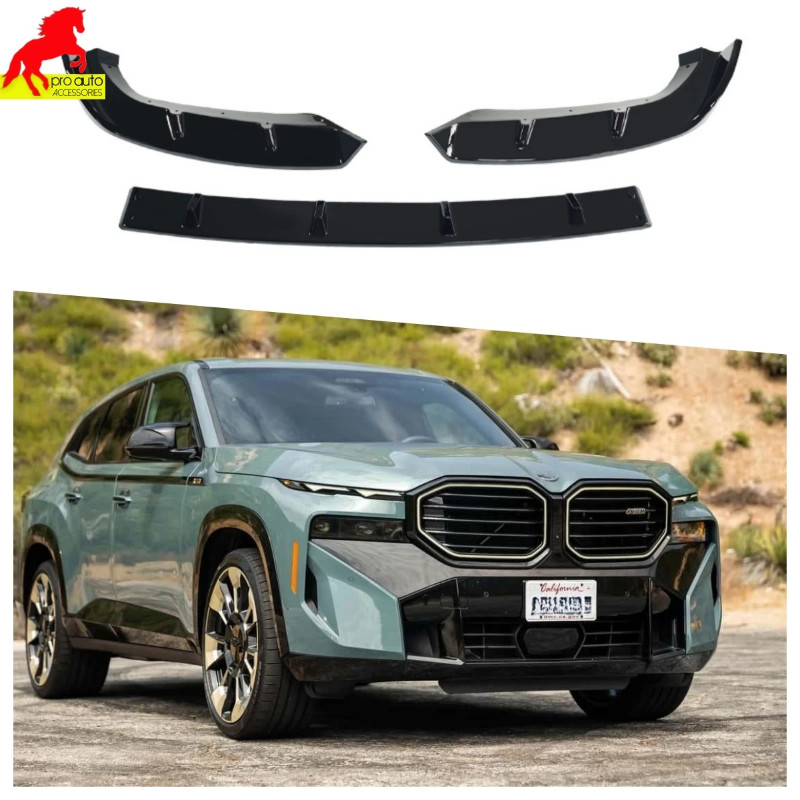 3-Piece Front Lip Bumper Splitter for 2023-2025 BMW XM Black Knight Style ABS Plastic Aero Kit Blac