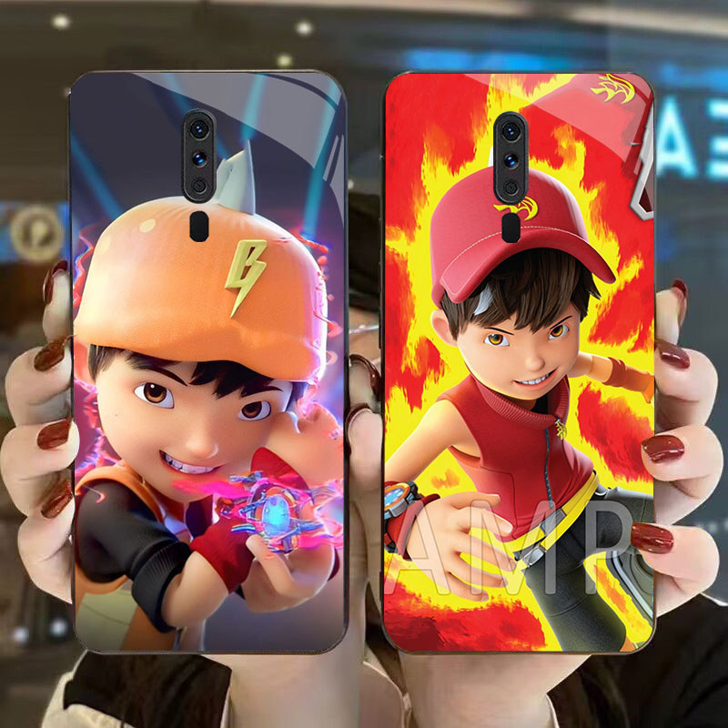 DJ-12 Bobiboys Casing GLASS soft frame สีดํา OPPO Reno 2019 F11 A9 2F A5 2Z A9X 2020 Pro