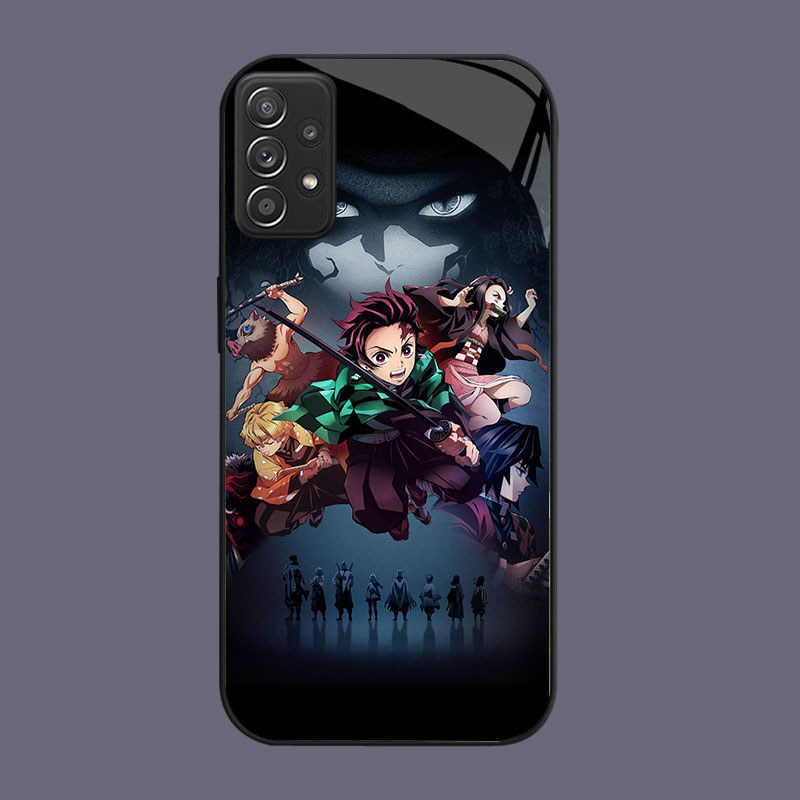 DK-59 Demon Slayer X Casing GLASS soft frame สีดํา Samsung A32 A56 A52S A53 A13 A52 A26 A73 A33 A72 