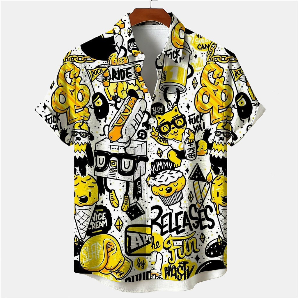 เสื้อแขนสั้นฮาวาย พิมพ์ลายกราฟิกการ์ตูน สำหรับสวมใส่ในวันหยุดฤดูร้อน