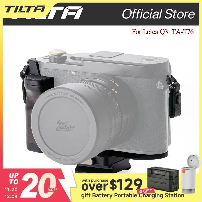 TILTA TA-T76 กรงกล้องวินเทจสําหรับ Leica Q3 28/43 Travel Kit – ด้ามไม้สีดํา หนังรูปตัว L Leica Hot S