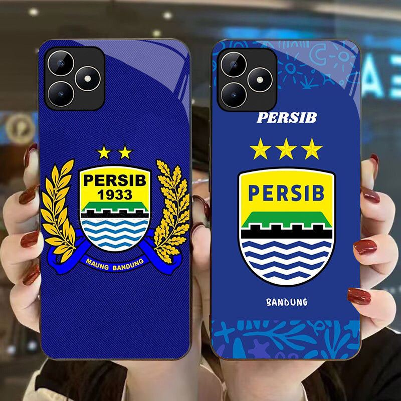 DJ-4 AING PERSIB ฟุตบอล club Casing GLASS soft frame สีดํา OPPO Realme Narzo C31 50A C53 6 C35 A40 A