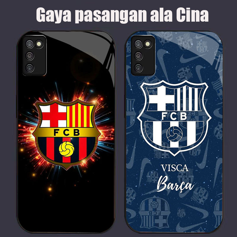 DK-62 FC โลโก้บาร์เซโลน่าปลอก GLASS กรอบอ่อนสีดํา Samsung A02S M02S A03S 164 มม.A51 166 มม.A71