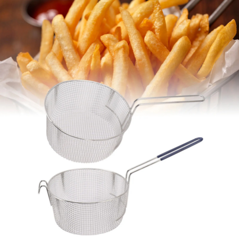 Stainless Steel Frying Basket Long Handle Oil Strainer Rust Resistant Fry Net for Fish Chicken Nugg