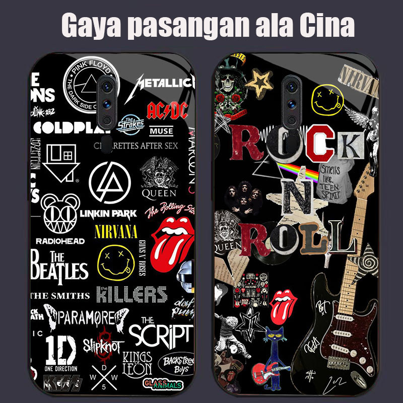 DJ-41 Rock Band Casing GLASS soft frame สีดํา OPPO Reno 2019 F11 A9 2F A5 2Z A9X 2020 Pro