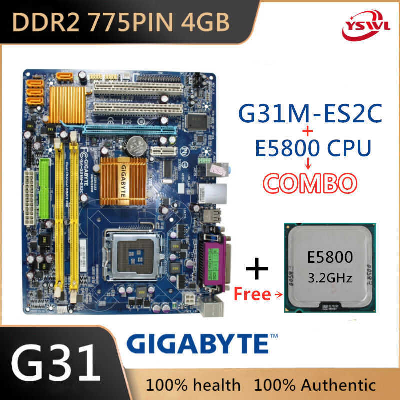 G31 เมนบอร์ด DDR2 LGA 775 Pin SATA II 4GB G31M-ES2C ซ็อกเก็ต MATX ฟรี Intel E5800 หรือ E8500 CPU โปร