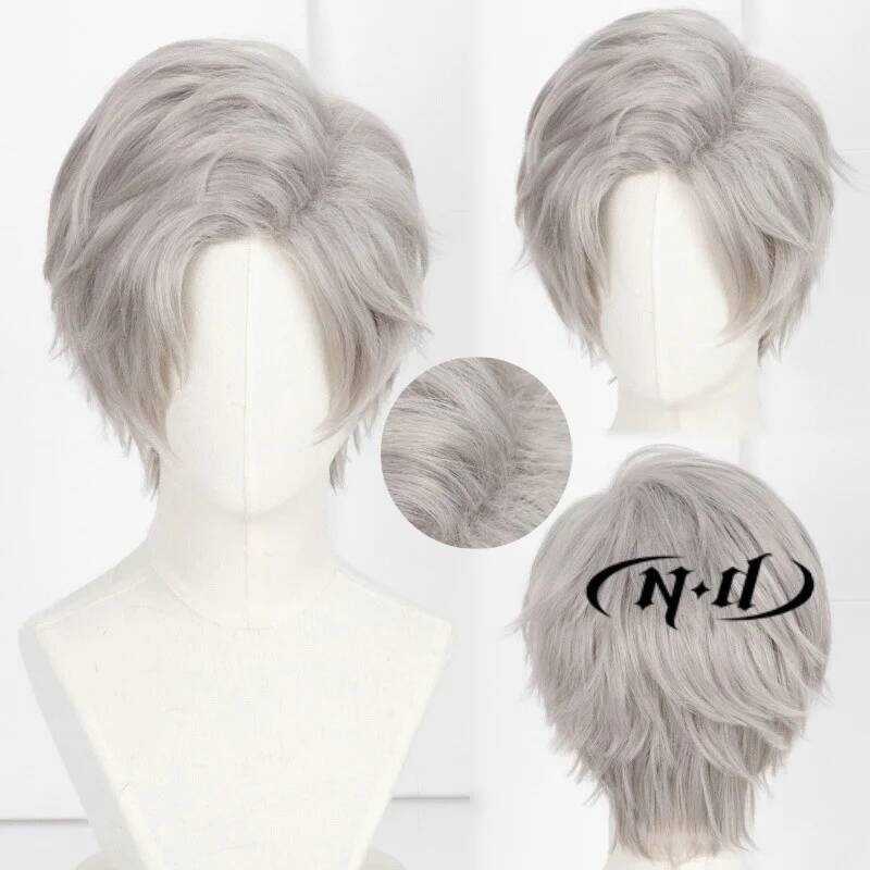 C ND Sylus Game Love And Deepspace Cosplay Short Grey Hair Wigs Heat Resistant Kanekalon Synthetic