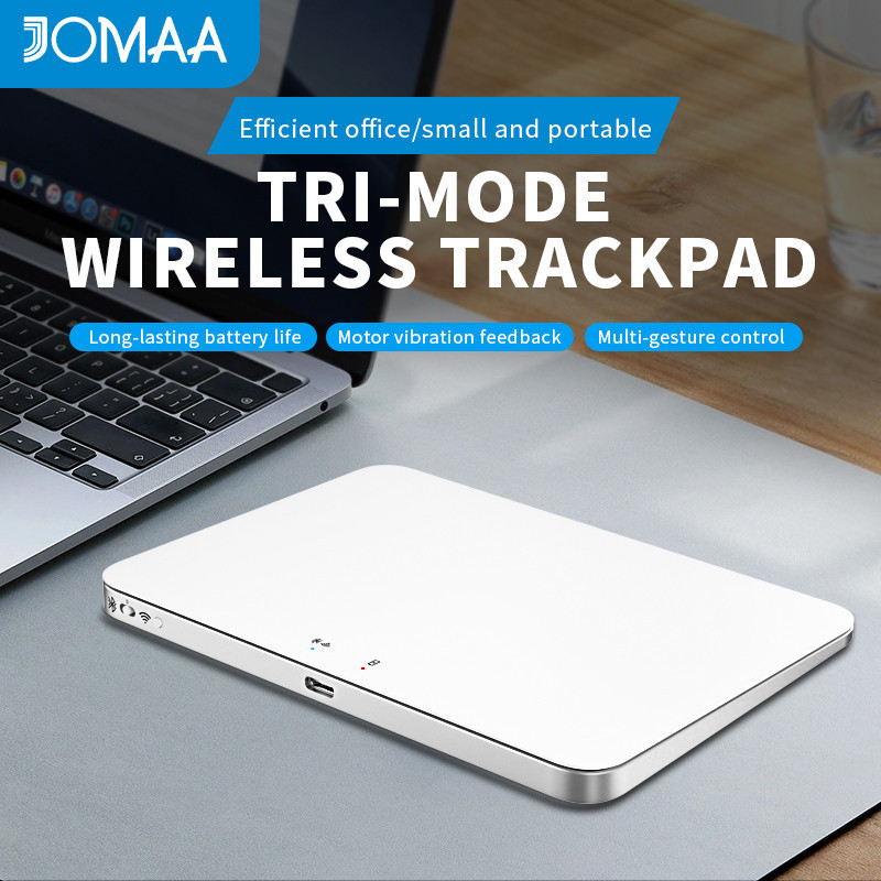 JOMAA ทัชแพดไร้สาย 2.4GHz และบลูทูธ Type-C ชาร์จ Trackpad รองรับโหมดแบบมีสาย, การเชื่อมต่อหลายอุปกรณ์, พื้นผิวกระจกแม่นยํา, เข้ากันได้กับ Windows Mac