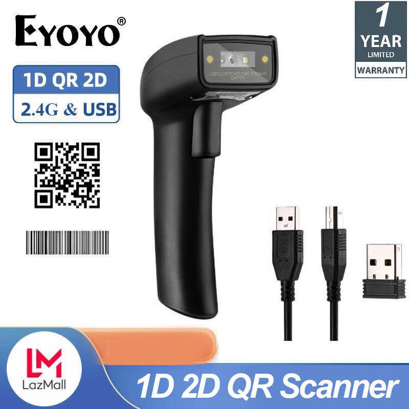 Eyoyo มือถือ 3in1 2.4G ไร้สาย USB แบบมีสาย 1D 2D QR Barcode Scanner Code Scan Reader สําหรับเดสก์ท็อ
