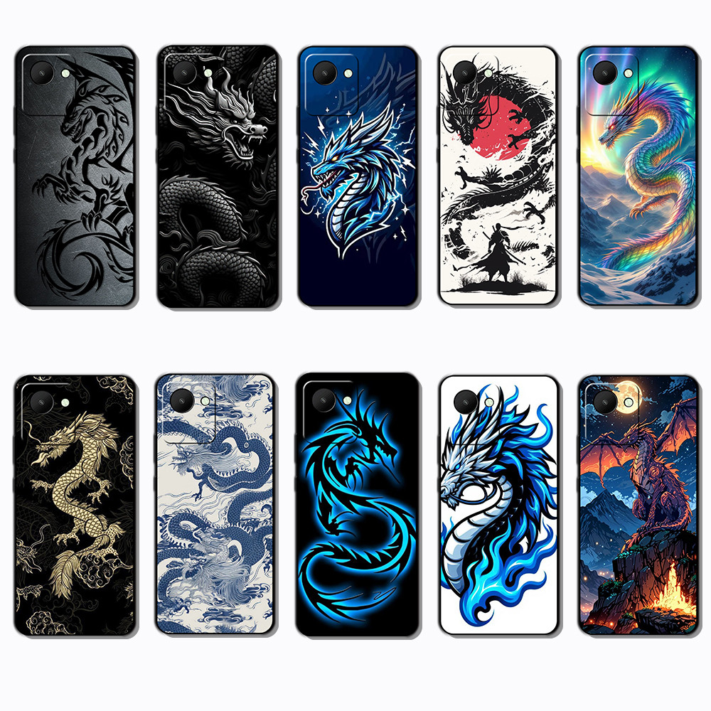 เคสโทรศัพท์สีดําแบบนุ่มสําหรับRealme C30 norzo 50i Prime NG13 ปลอกมังกรฝาครอบป้องกันการล่มสลาย