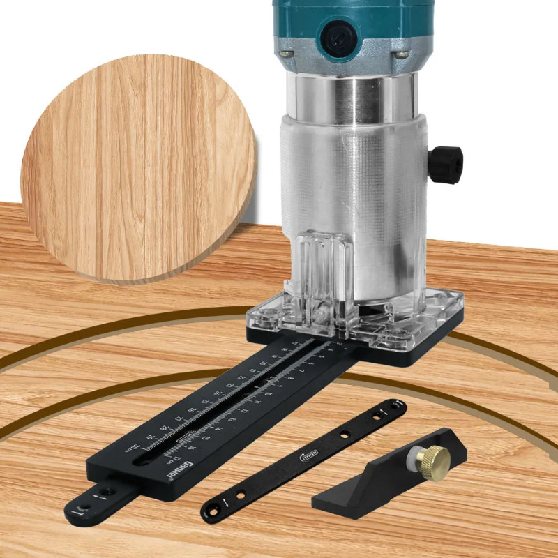 Woodworking Circle Cutting Jig, Slotting Base W/ Fence for Electric Trimming Machine Wood Router Mi
