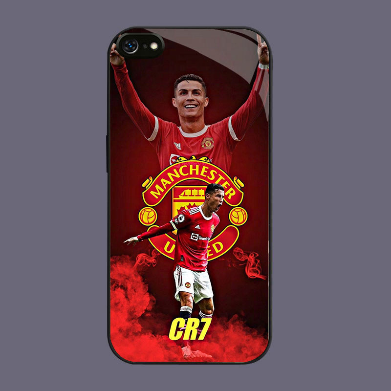 DK-87 ฟุตบอล star Ronaldo Casing GLASS กรอบนุ่ม สีดํา iPhone SE 6 X XS 6S XR 8 7 Max Plus 2020 2022