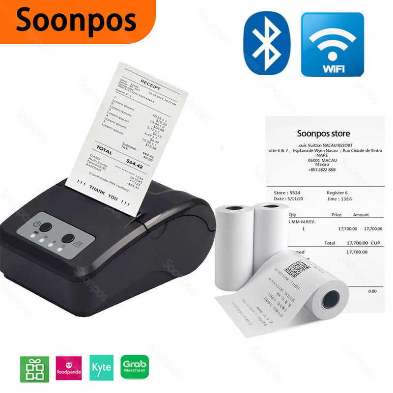 Soonpos แบบพกพาบลูทูธ WiFi Thermal POS ใบเสร็จรับเงิน 58 มม.กว้าง 40 มม.เส้นผ่านศูนย์กลาง Mini Pocke