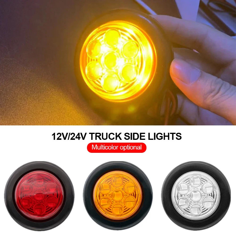 Truck Side Lights 12V 24V Trailer Clearance Lights 7 LED Marker Lights Round Rear Light Yellow Red