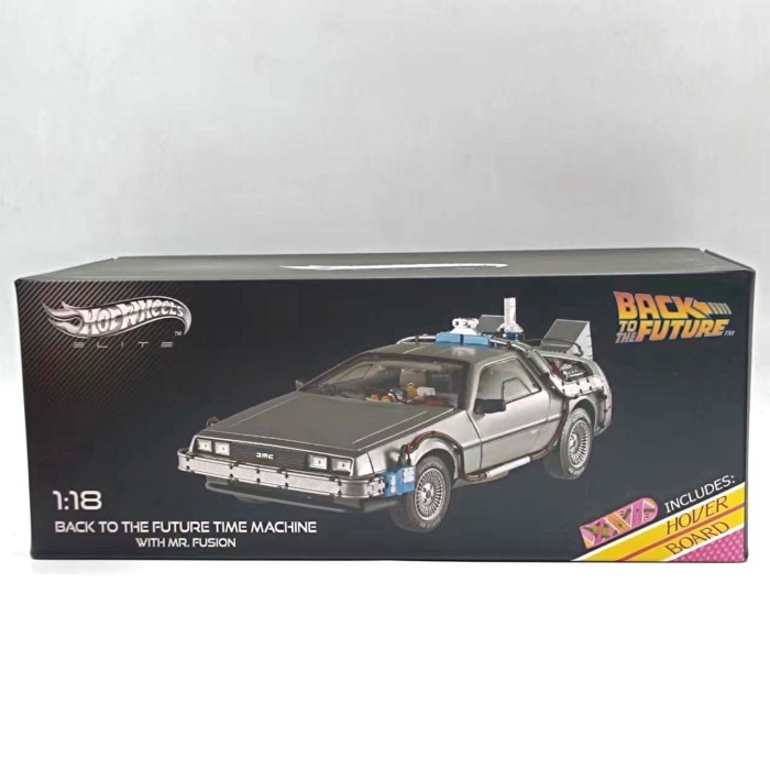 Hot Wheels 1: 18 Back to the Future Time Machine HOTWHEELS รถจําลองรุ่นเครื่องประดับโลหะผสมชํารุดเล็กน้อย