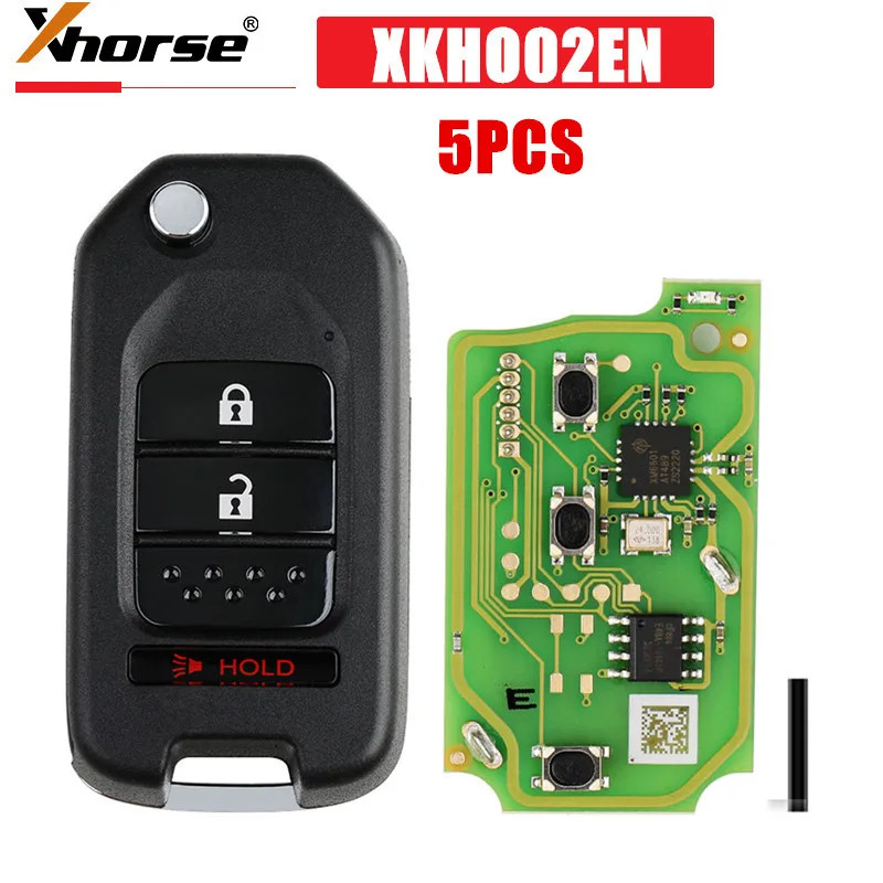 5PCS Xhorse XKHO02EN Wire Remote Key for Honda Flip 2+1 Buttons English Version working with Xhorse