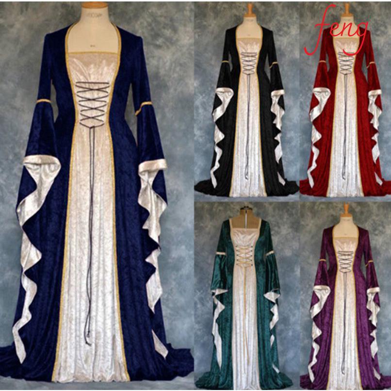 Majestic Womens 18th Century Medieval Dress พร้อมการออกแบบความยาวพื้นรายละเอียดและ Gothic