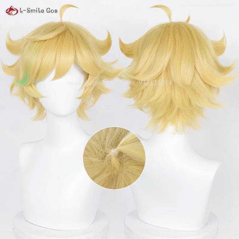 C Game ES Harukawa Sora Cosplay Wigs Golden Yellow 35Cm Short Anime Cosplay Wigs Heat Resistant Syn