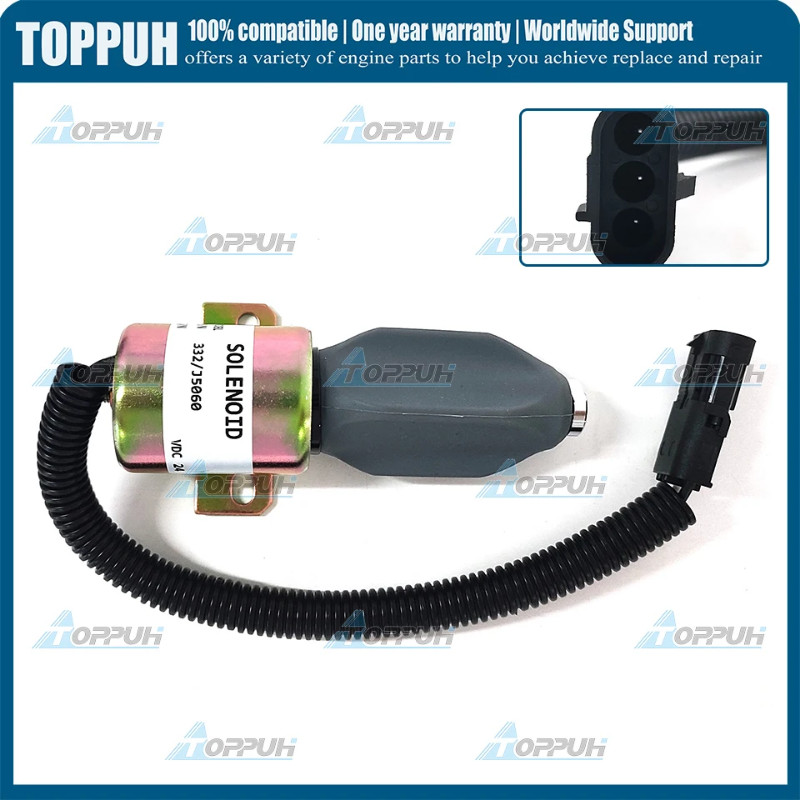24V Fuel Shutoff Solenoid 332/J5060 For JCB JS130 JS160 JS180 JS240 JS260 24V 332-J5060 332 J5060