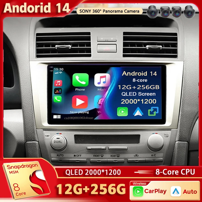 Android 14 For Toyota Camry 6 XV 40 50 2006-2011 2K QLED Android Car Radio Multimedia Video Player