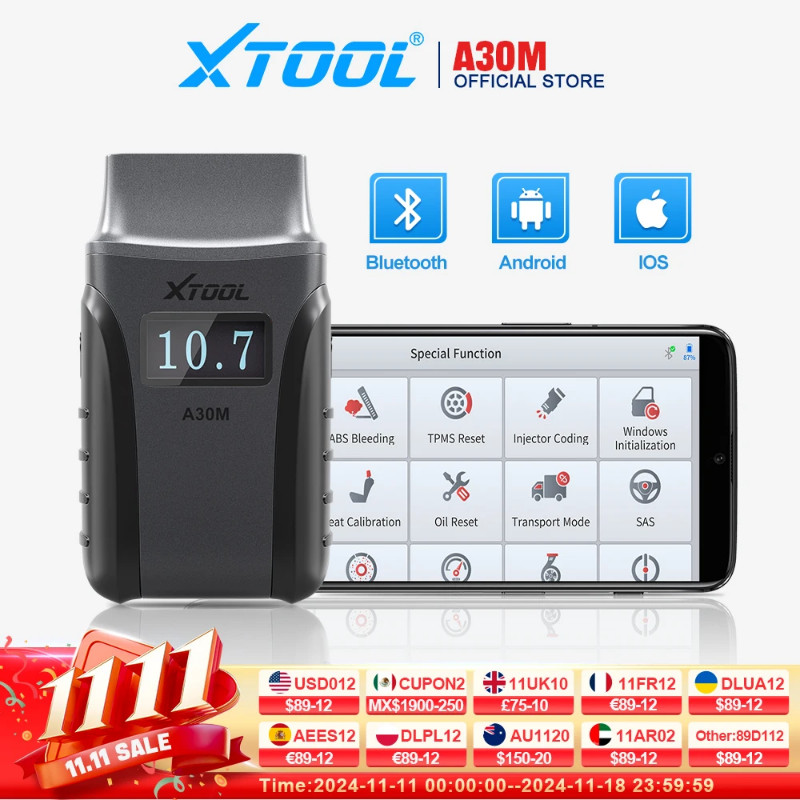 XTOOL A30M OBD2 Scanner Full System Bluetooth Car Diagnostic Tools Bi-directional Scanner 21 Reset