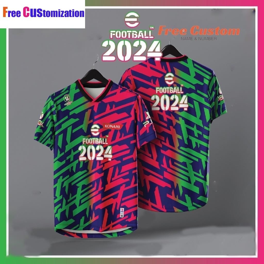 EFOOTBALL 2024 Full Sublimation Jersey ดีไซน์ใหม่ คอเสื้อเรโทร มาพร้อมชื่อลูกค้าฟรี!