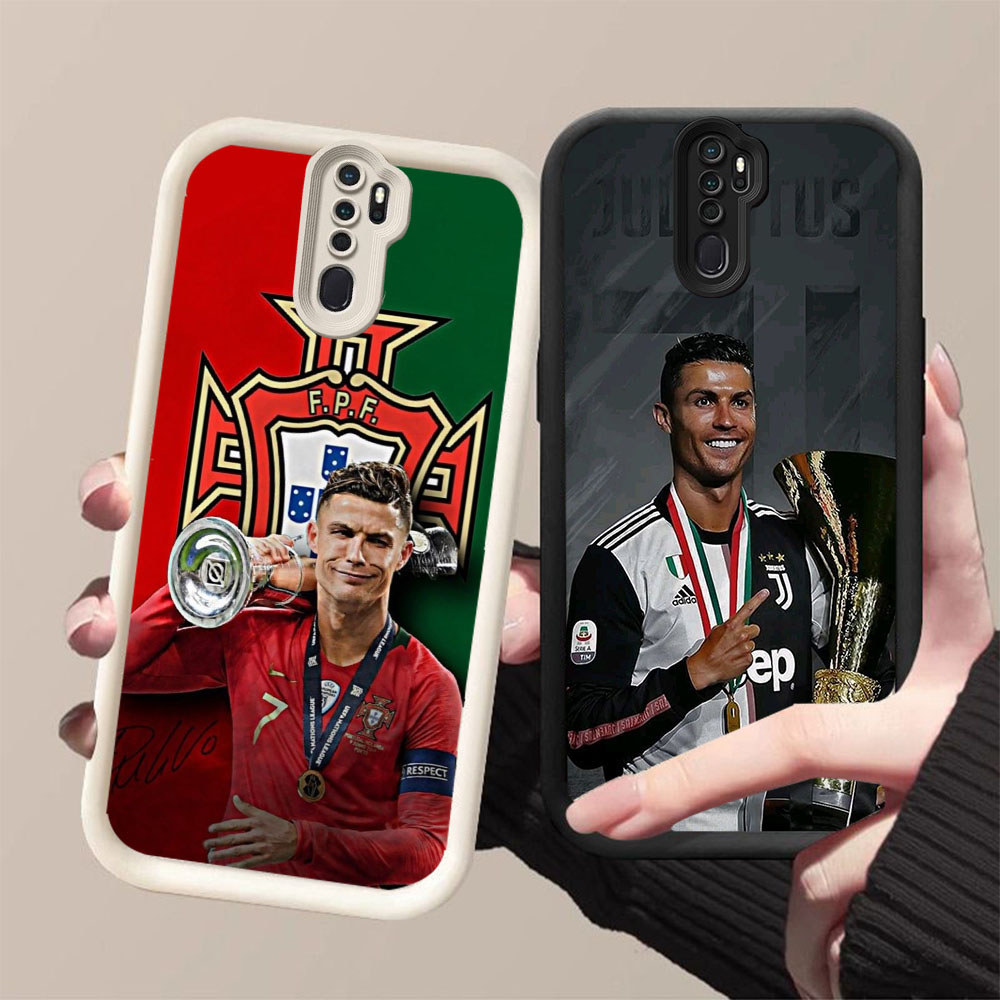 DK-87 ฟุตบอล star Ronaldo ปลอกซิลิโคนสีดําและสีขาวสําหรับ OPPO Reno 8T A5 2Z F11 A9 2F 2020 Pro 5G